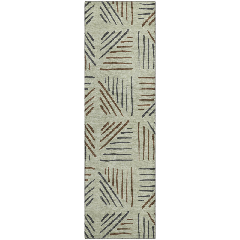 Premium Machine Washable Mayfield AMF2413 Geometric Rug, 2'3" x 7'6" Runner, Celery