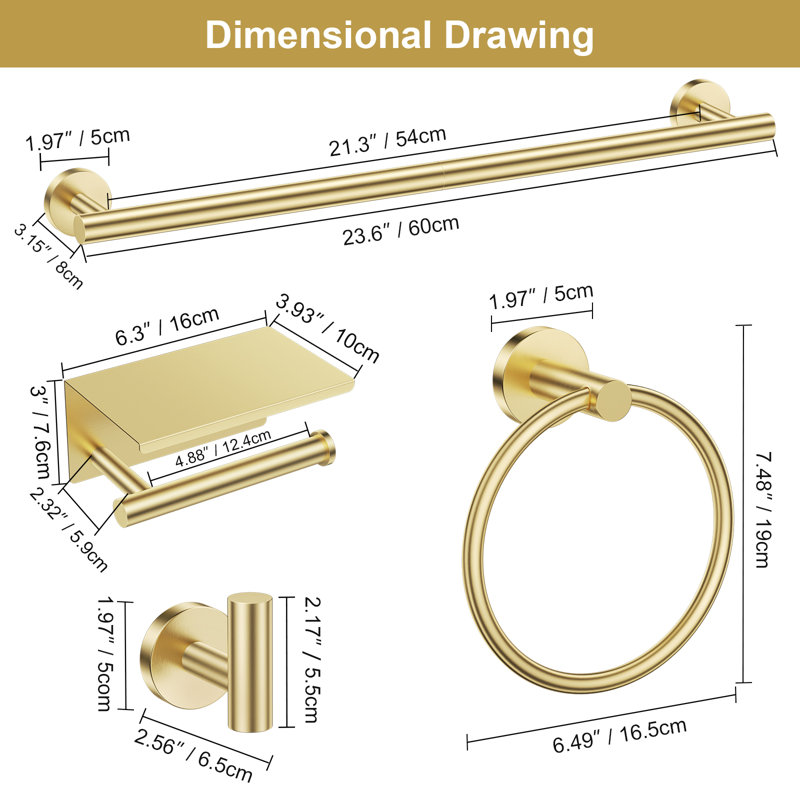 5 Piece Bath Hardware Set (set Of 5), Brushed Gold
