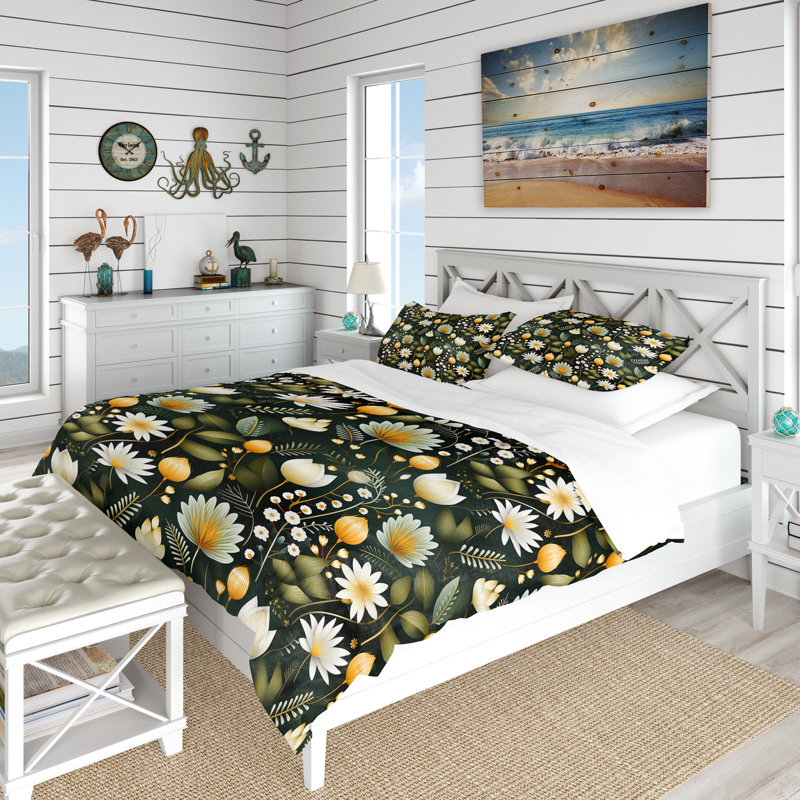Ensemble de housse de couette Green Forest Botanical Pattern II, Housse de couette pour très grand lit et 2 très