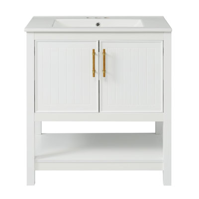 Sophisticated Bathroom Vanity With Ceramic Sink And Abundant Storage