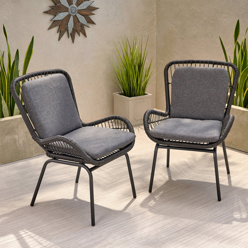 Patio Set Of 2 Mccaskill Patio Chair With Cushions, Gray Cushion/Black Frame