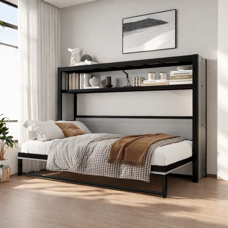 Lit escamotable avec tablettes Murphy, Gris