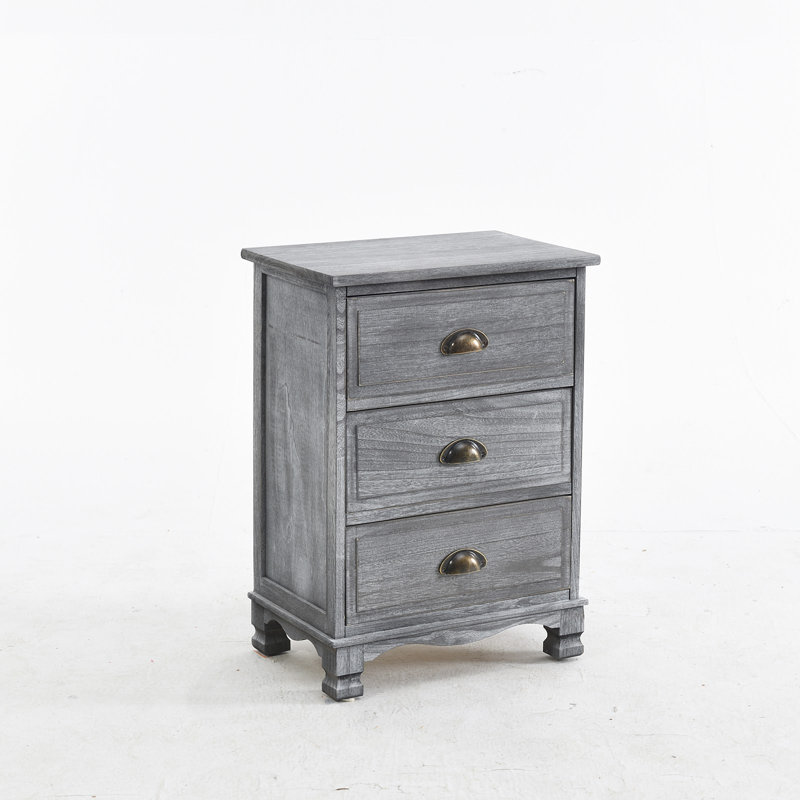 Allyson 45cm W Solid Wood Bedside Table, Grey