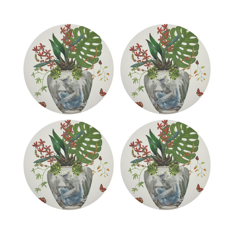 Monkey Large Jungle Pebble 16" Vinyl Placemat, White