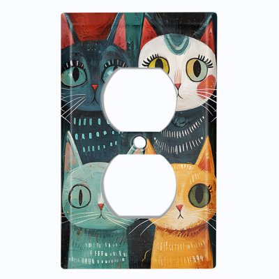 Couvercle de plaque d'interrupteur en métal; Rectangle 2 bandes US standard - Portraits de chat