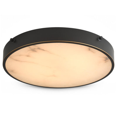 Plafonnier encastré 12 po à DEL moderne espagnol albâtre, cadre en métal noir mat, télécommande, intensité variable