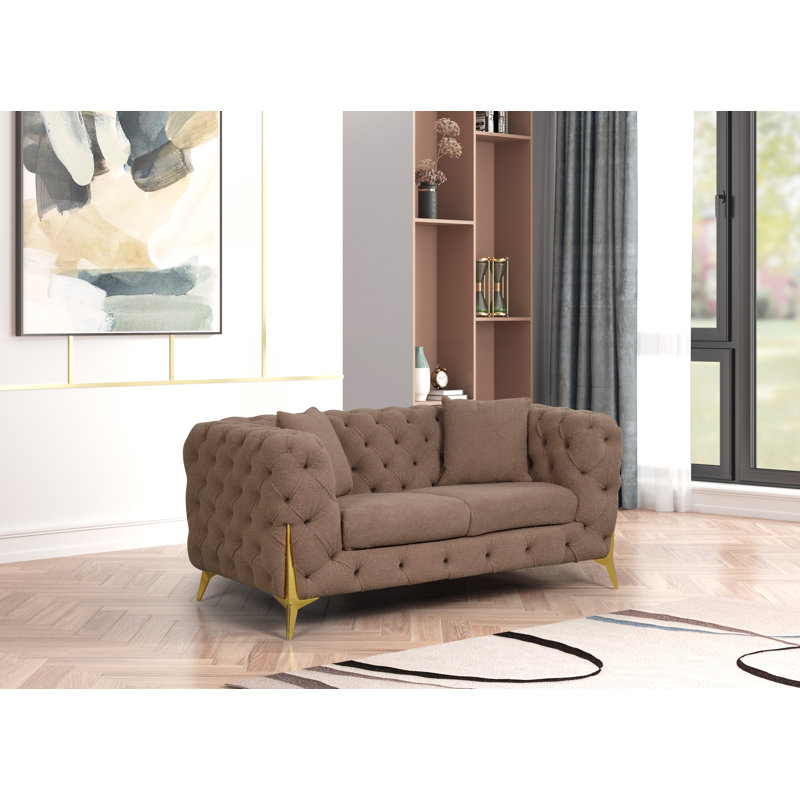 Moorehead 67.32" Boucle Fabric Loveseat, Brown Boucle Fabric