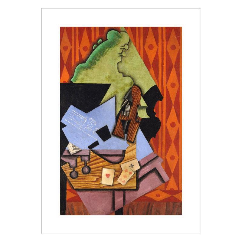 Violon et cartes à jouer sur une table par Juan Gris, impression giclée sur cadre, H 29,5 po x l 21,37 po