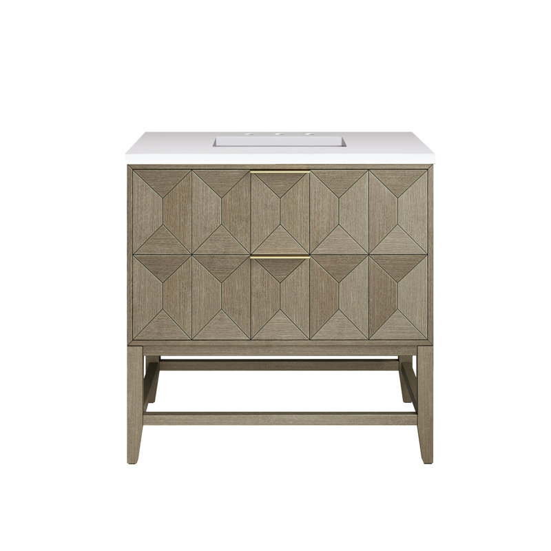 Emmeline 36'' W Single Vanity, White Zeus, 8" Widespread, Pebble Oak