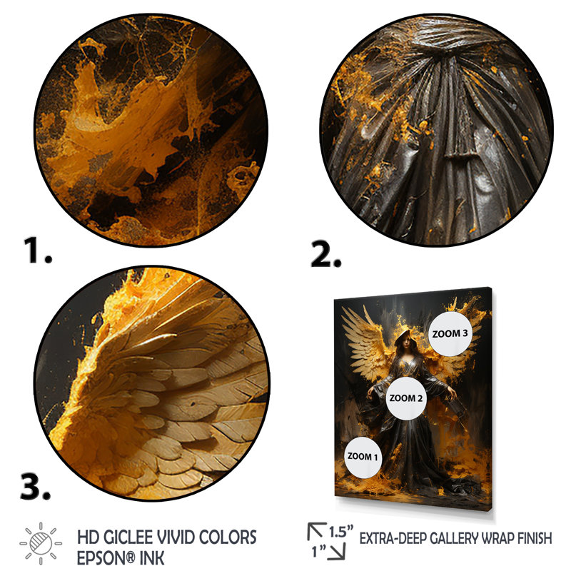«Gold Angel Rebel Renaissance I», Cadre flottant noir, H 32 po x l 24 po x P 1 po