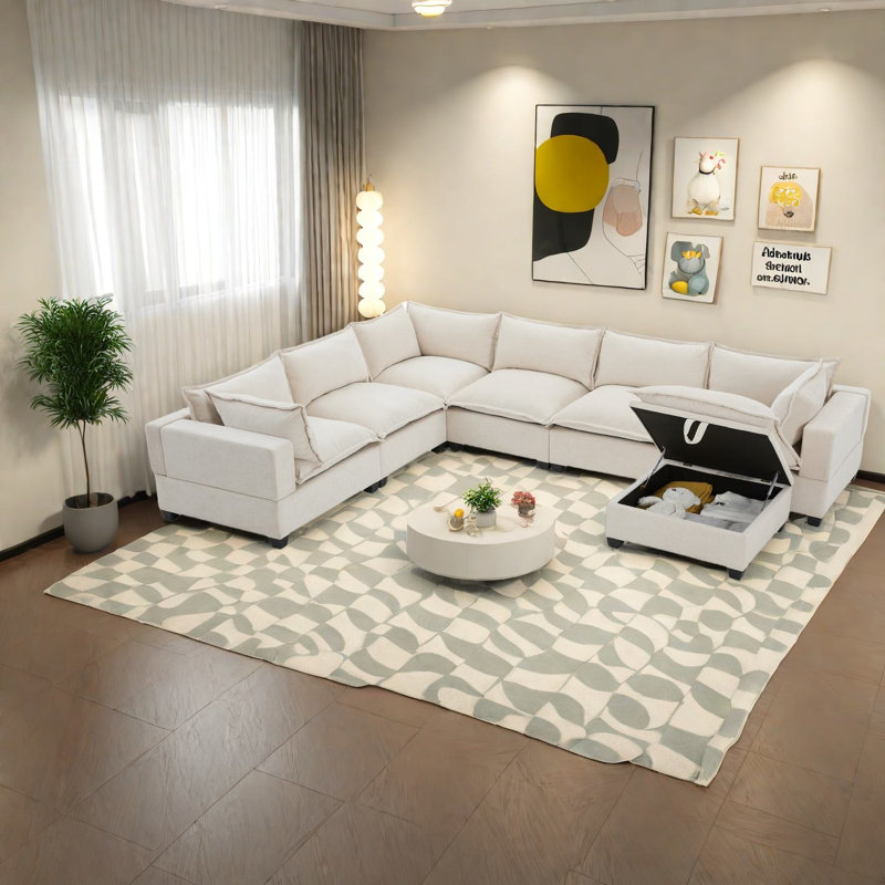 Canapés modulaires spacieux avec repose-pieds de rangement, conception moderne en chenille pour la maison