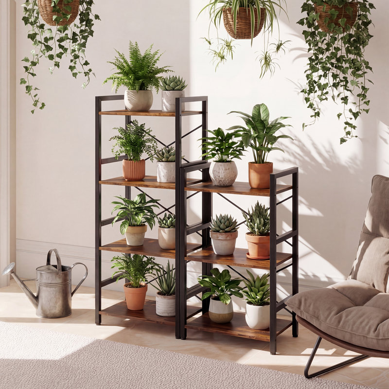 71cm H x 42cm W Metal Etagere Bookcase, Brown