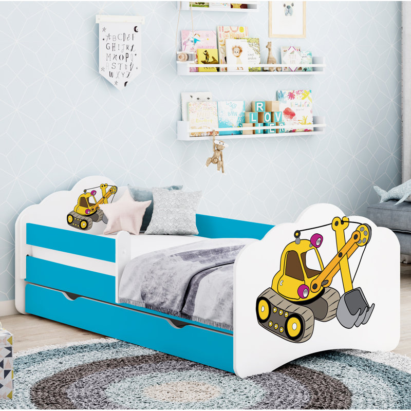 Rio Cot Bed / Toddler Bed Frame with Drawers, Blue, 65 x 80 x 160cm