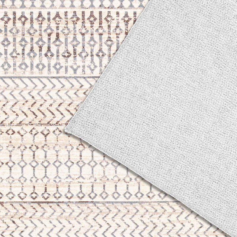 Tapis intérieur beige et bleu Bimlesh Boho Tribal pour chambre à coucher et salon, Rectangle 8 pi x 10 pi