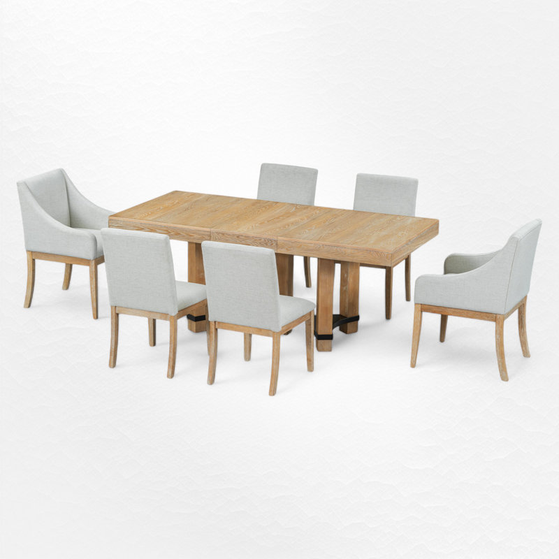 7 - Piece Extendable Dining Table Set, Natural, Light Gray