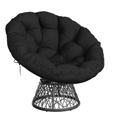 Papasan Chair 40", Wicker Bowl Chair with Extra-Thick Cushion, Swivel Base, Heavy-Duty Steel Frame, Black