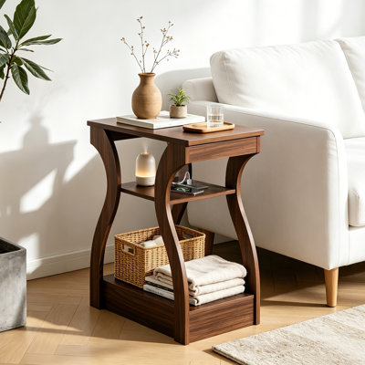 Ensemble de 2 tables de bout de 23,8 po de hauteur avec station de charge, tables d'appoint avec ports et prises USB, table de chevet pour chambre à coucher, table de bout à 3 niveaux avec tablette de rangement, ensemble de 2 tables d'appoint pour le salon