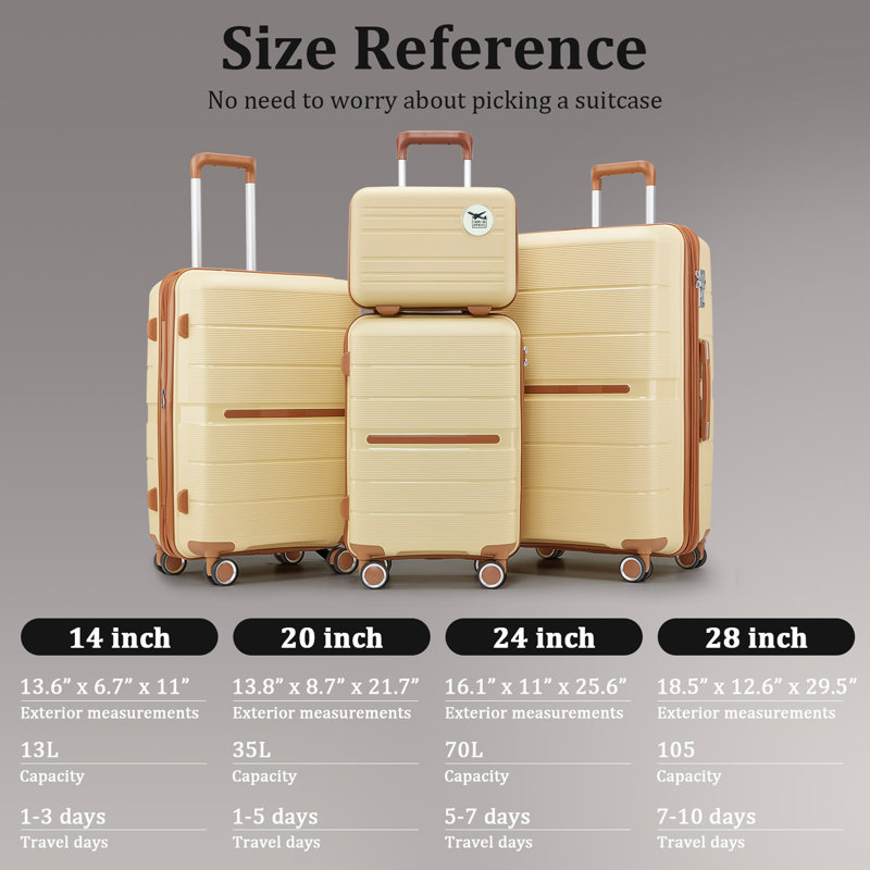 Ensembles de valises 4 pièces (14/20/24/28) Valise extensible légère et durable en PP