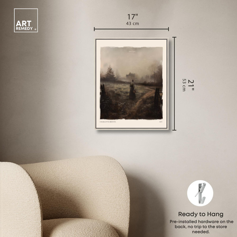 Toile Jane Eyre par Art Remedy, Noir, H 21 po x l 17 po, Cadre flottant
