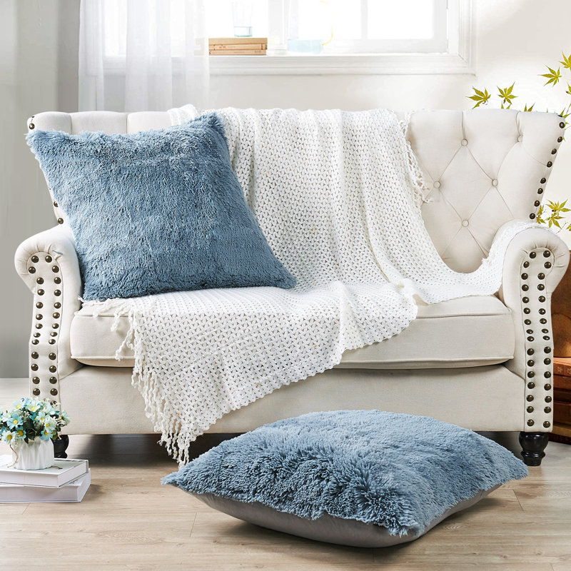 Shaggy Shaggy Euro Square Pillow Cover, Silver Blue
