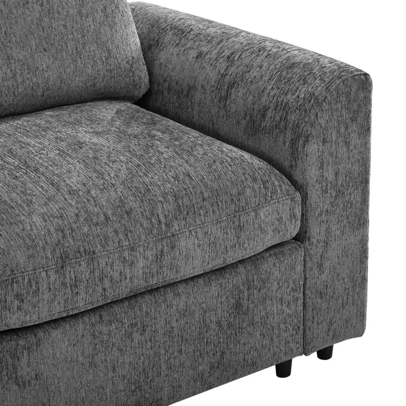 Causeuse moderne en chenille avec assise profonde et coussin décoratif, Gris chenille