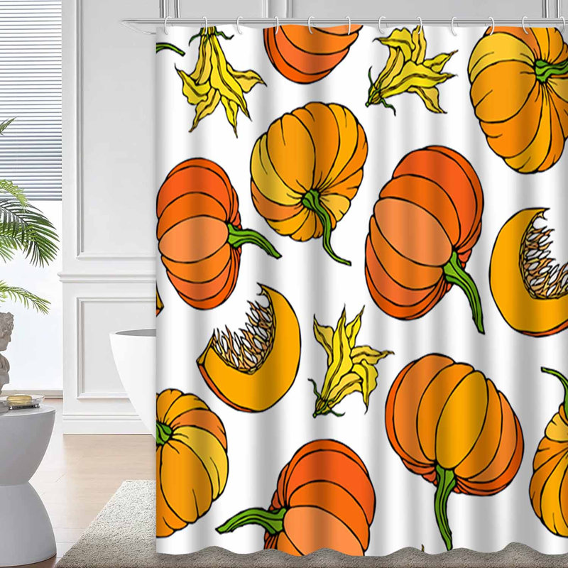 Rideau de douche orange imperméable, rideaux de douche pour la salle de bain avec 12 crochets, 72" L x 72" W