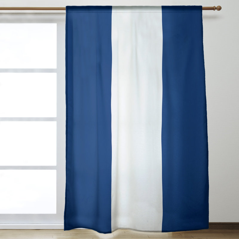 New York Big Sateen Room Darkening Curtain Single Panel, Blue/White/Blue, 53" W x 87" L