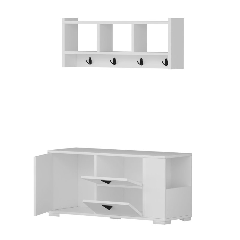 Portemanteau avec banc et rangement pour chaussures, Blanc