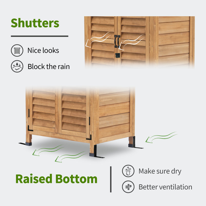 Natural Fir Wood Outdoor Storage Cabinet with Double Doors