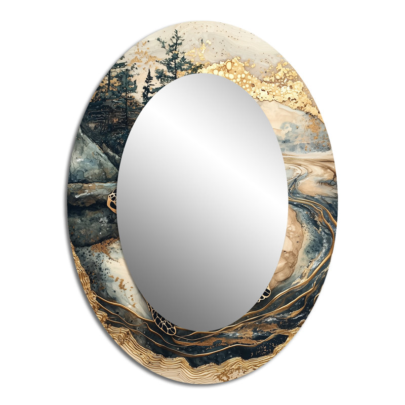 Tortue sur un paysage de forêt - grand miroir mural ovale sur métal, 40 po x 30 po