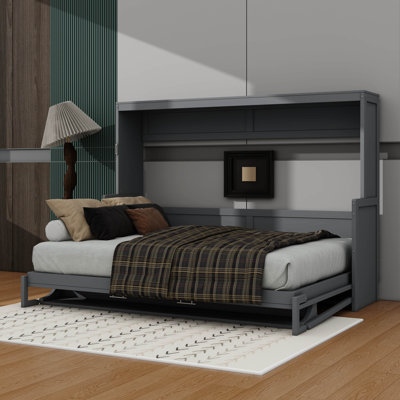 Full Size Elegant Murphy Bed Featuring A Smooth Hydraulic Lift System And A Versatile Built-In Desk