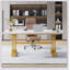 Bureau de direction moderne de 63 pouces avec plateau en faux marbre et pieds dorés élégants, parfait pour le bureau à domicile et les postes de travail