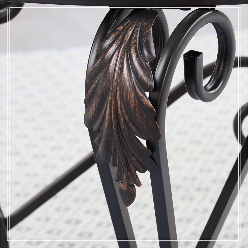 Rustic Black Tempered Glass Coffee Table Set with Metal Frame