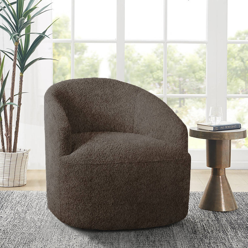 Bonn Upholstered Swivel Barrel Chair, Chocolate Polyester
