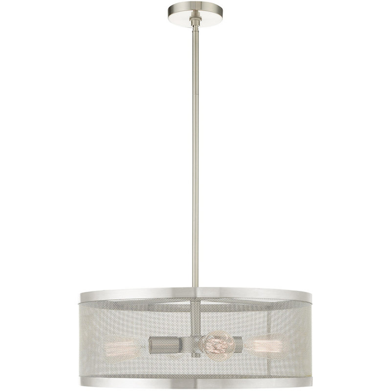 Lustre classique à 4 lumières avec abat-jour, Nickel brossé