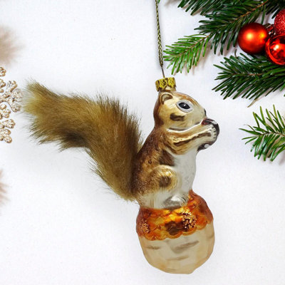 Jasya Squirrel and Nut Glass Christmas Ornament