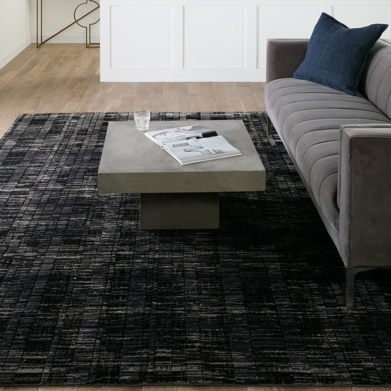 Tapis géométrique gris / noir, Rectangle 10 pi 6 po x 14 pi