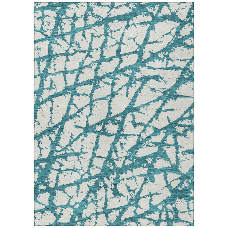 Tapis extérieur bleu sarcelle lavable abstrait 5 pi x 8 pi