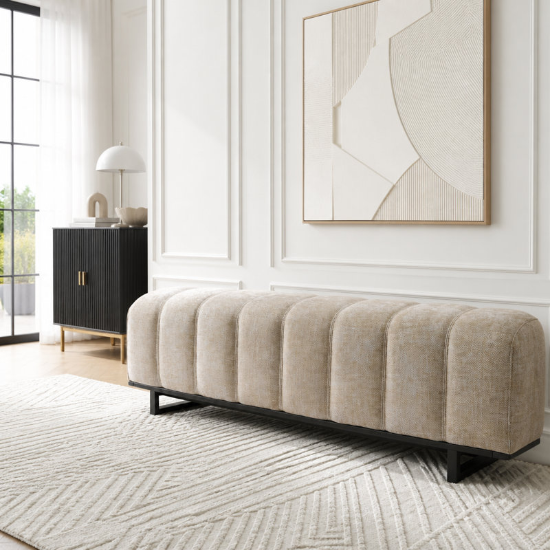 Banc de salle à manger d'intérieur avec pieds en bois d'hévéa, Oatmeal-Chenille