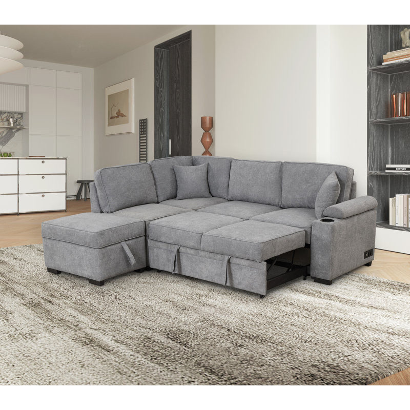 Canapé-lit à accoudoirs carrés en velours 87,4 po Shanet, Velours gris