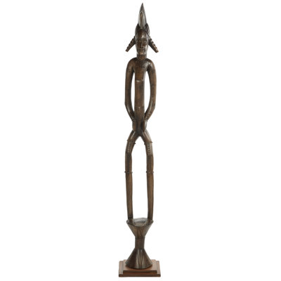 Tall Hand-Carved Brown Baobab Wood Ancestral Senufo Statue