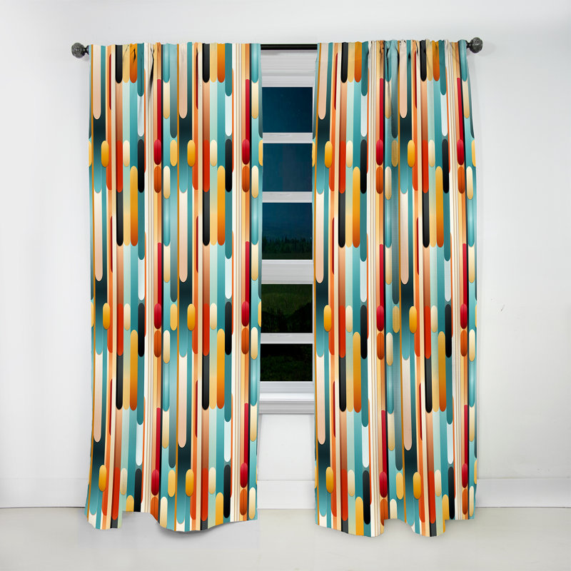 Midcentury Modern Geometrics I - Mid-Century Velvet Curtain - Room Darkening - 1 Panel, 52" W x 95" L