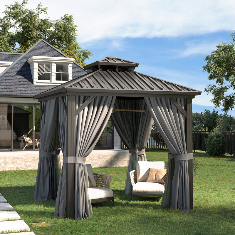 Aluminum Permanent Patio Gazebo with Double Roof, 8 Ft. W x 8 Ft. D