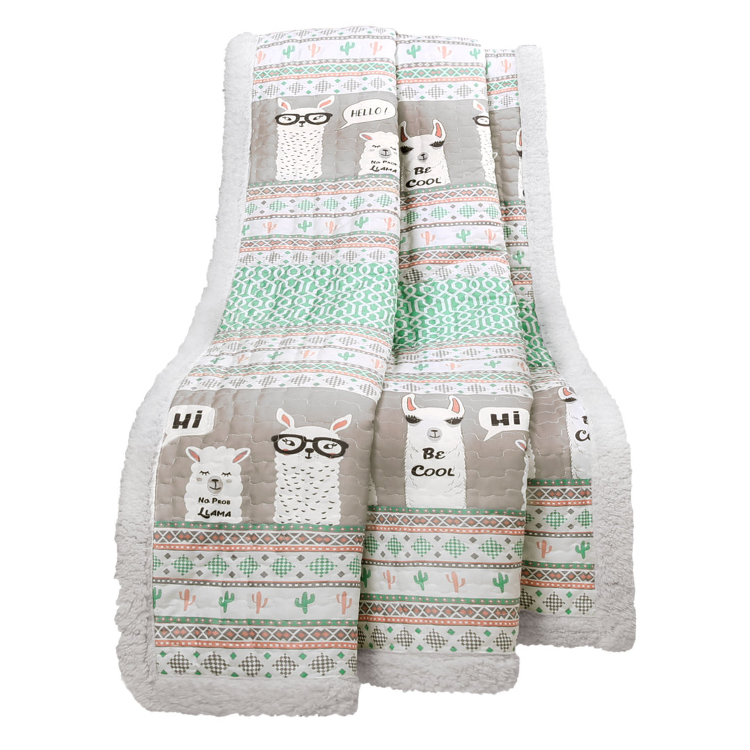 Llama Stripe Sherpa Throw Lush Decor