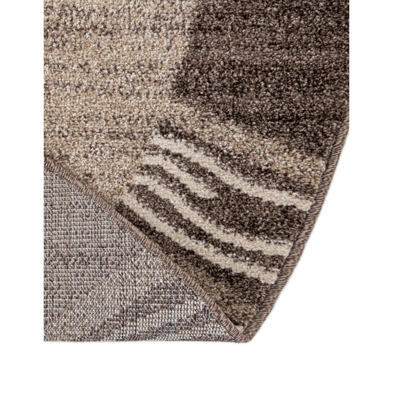 Cante Geometric Machine Made Power Loom Polypropylene Area Rug in Light Brown, Round 4'1"