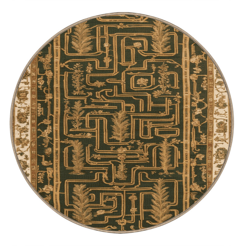 Tapis brun français lavable à la machine, Rond 4 pi