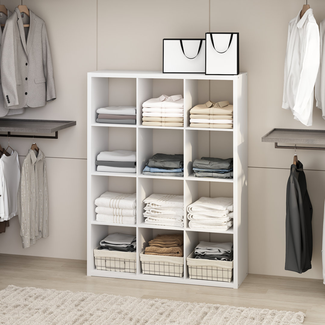 Ebern Designs Harnek Open Back Multipurpose Clothing & Closet Storage Organizer Shelf, 3-Cube, White Ebern Designs