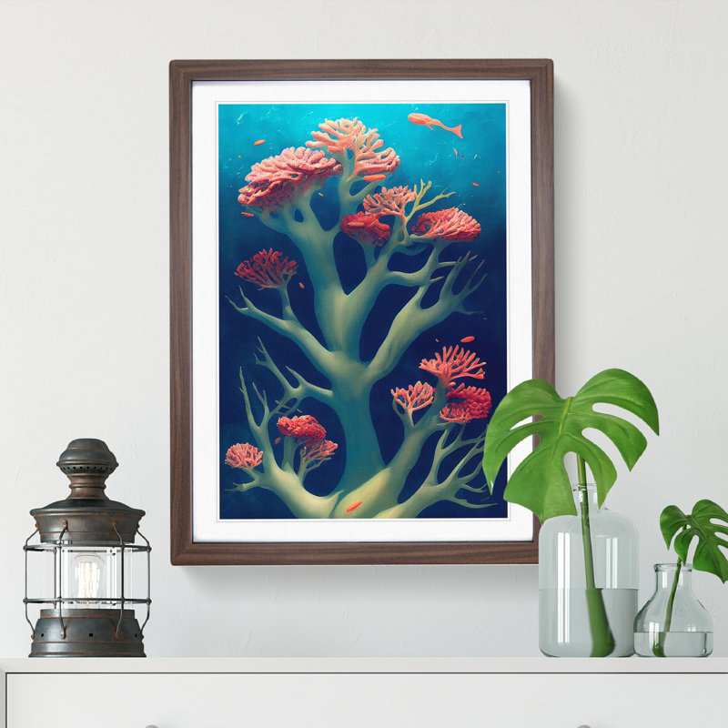 Breathtaking Coral Reef - Single Picture Frame Print, 64cm H x 46cm W x 2cm D, Walnut