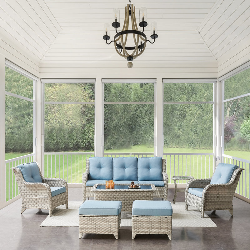 Tonry 5 - Person Patio Conversation Set with Cushions, Baby Blue