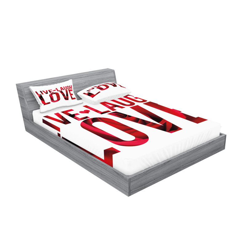 Ensemble de draps et taies décoratives Ambesonne Live Laugh Love, rubis rose vif